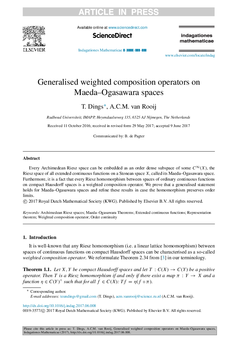 Generalised weighted composition operators on Maeda-Ogasawara spaces
