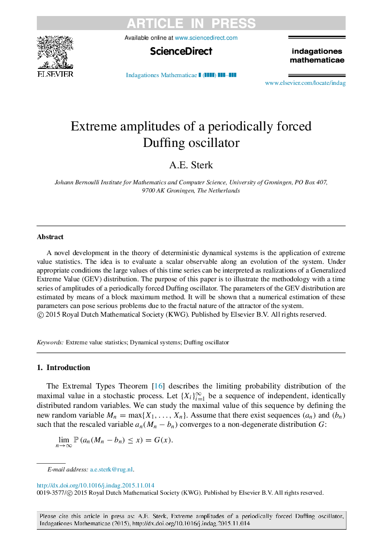 Extreme amplitudes of a periodically forced Duffing oscillator