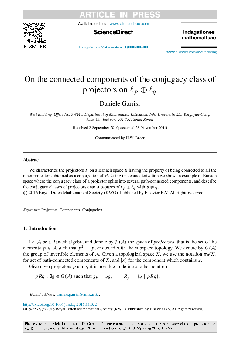 On the connected components of the conjugacy class of projectors on âpââq