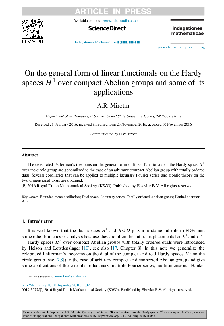 On the general form of linear functionals on the Hardy spaces H1 over compact Abelian groups and some of its applications