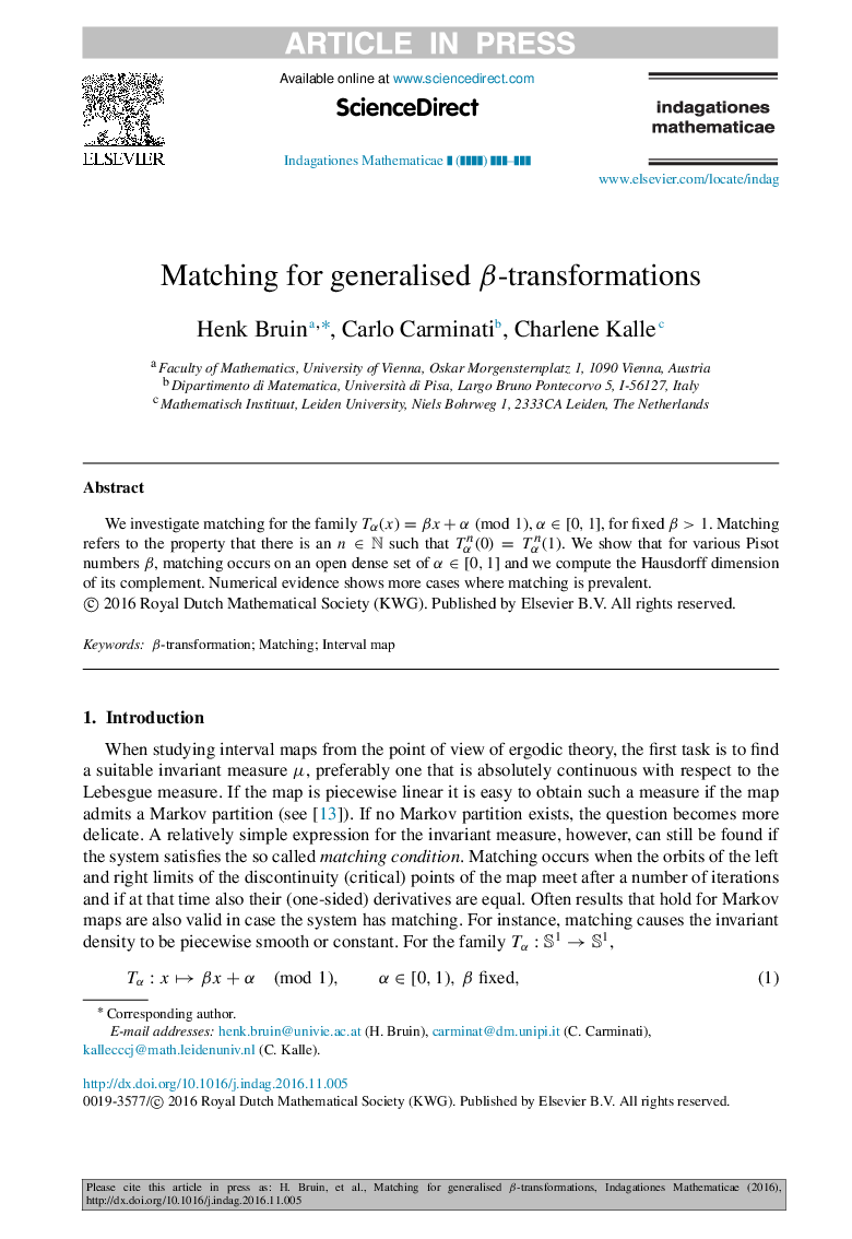 Matching for generalised Î²-transformations