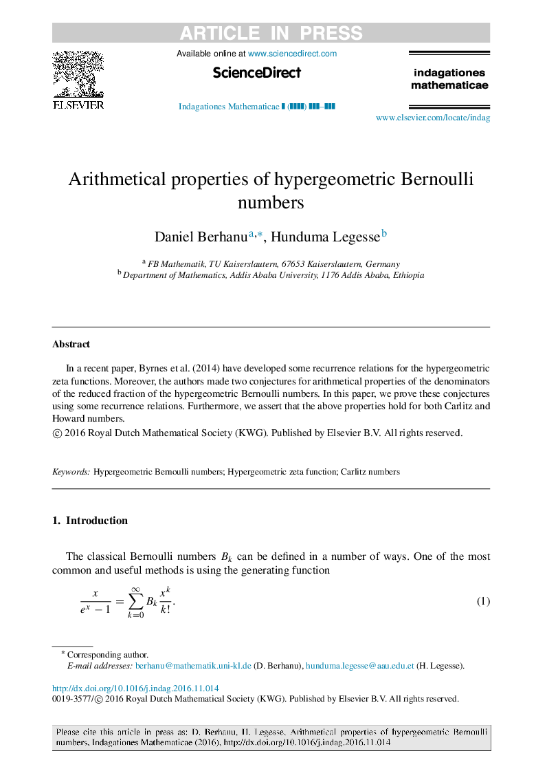 Arithmetical properties of hypergeometric Bernoulli numbers