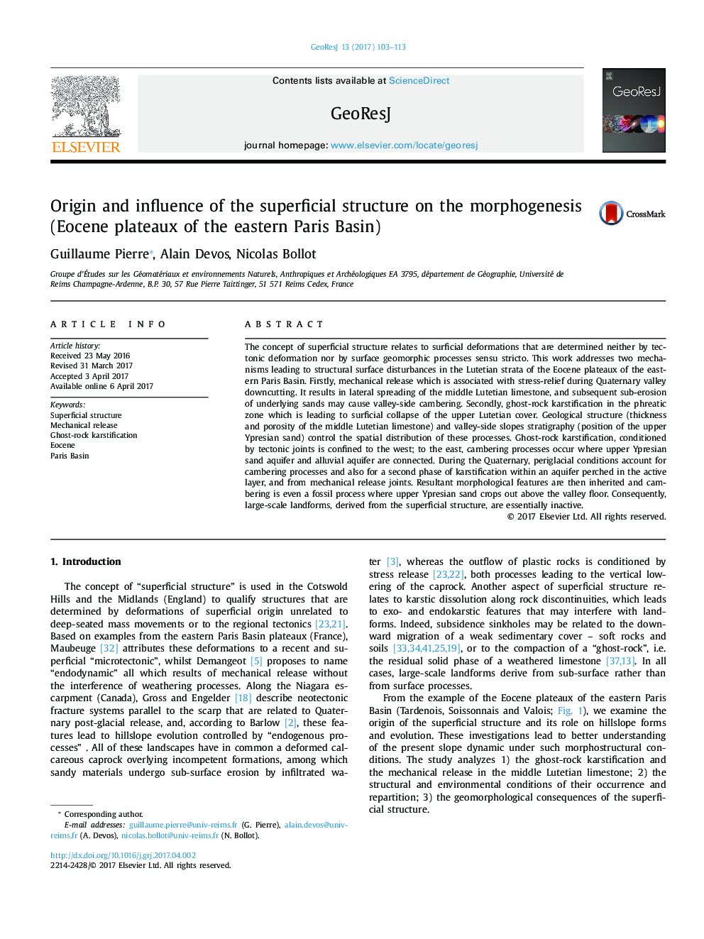 Origin and influence of the superficial structure on the morphogenesis (Eocene plateaux of the eastern Paris Basin)