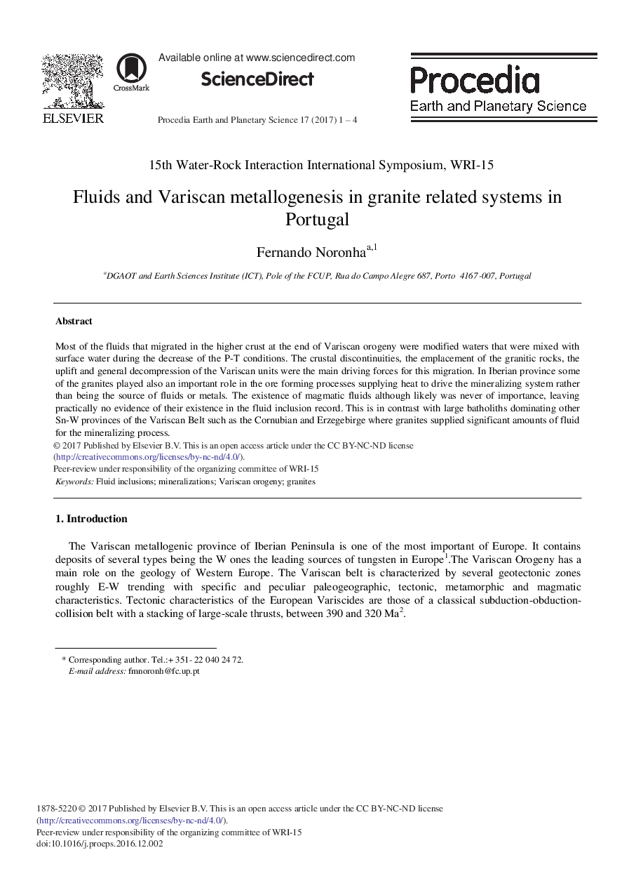 Fluids and Variscan Metallogenesis in Granite Related Systems in Portugal