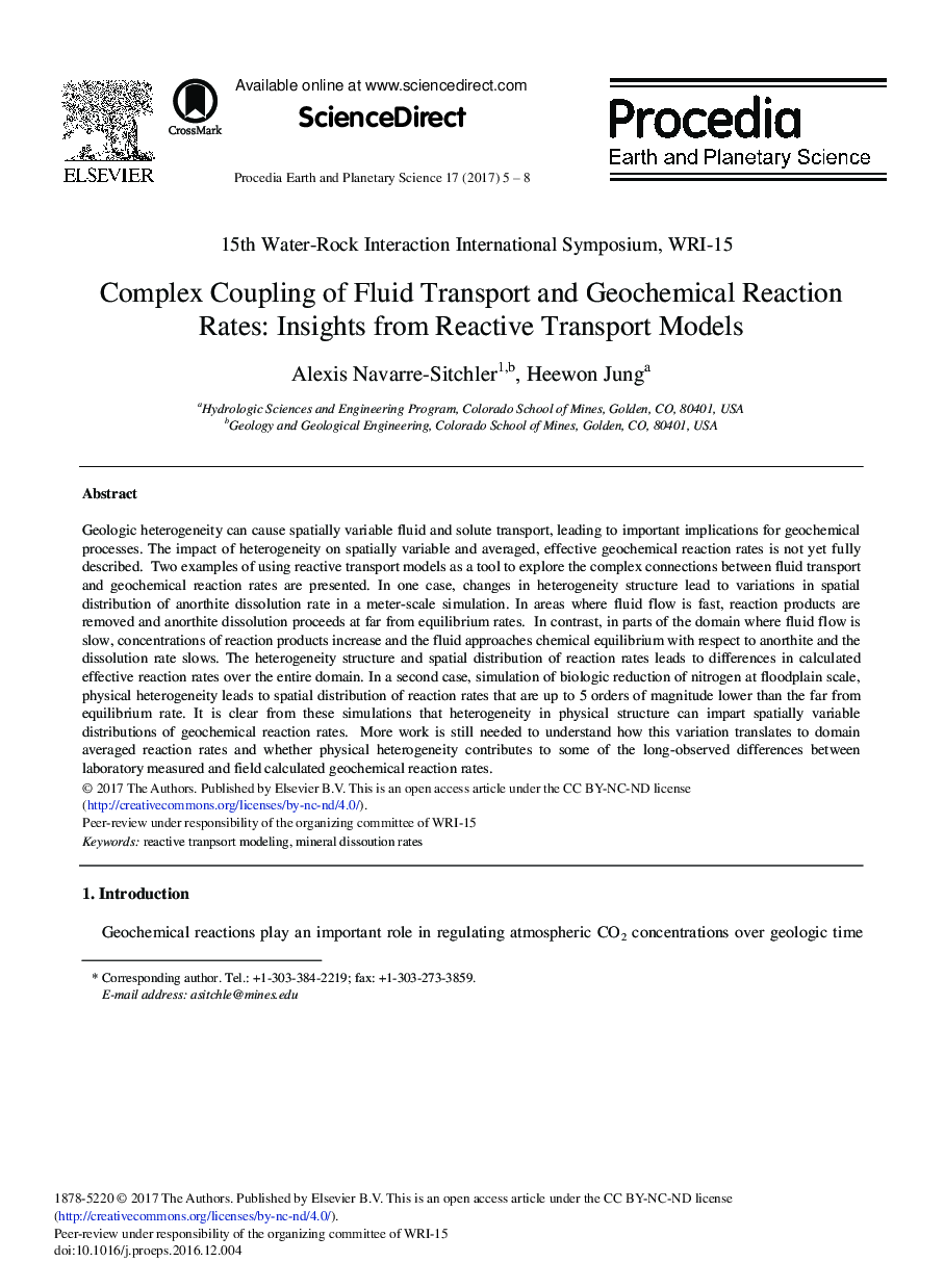 اتصال پیچیده حمل و نقل سیال و نرخ واکنش های ژئوشیمیایی: بینش از مدل های حمل و نقل واکنش