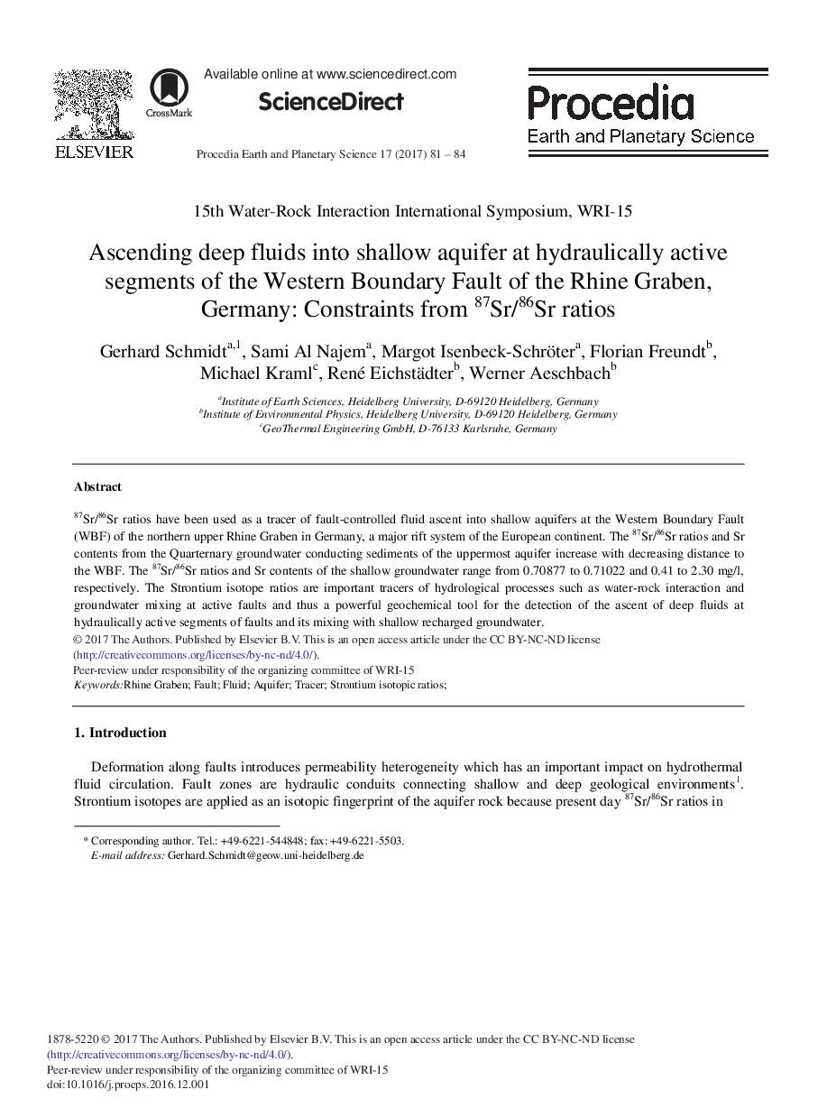 Ascending Deep Fluids into Shallow Aquifer at Hydraulically Active Segments of the Western Boundary Fault of the Rhine Graben, Germany: Constraints from 87Sr/86Sr ratios