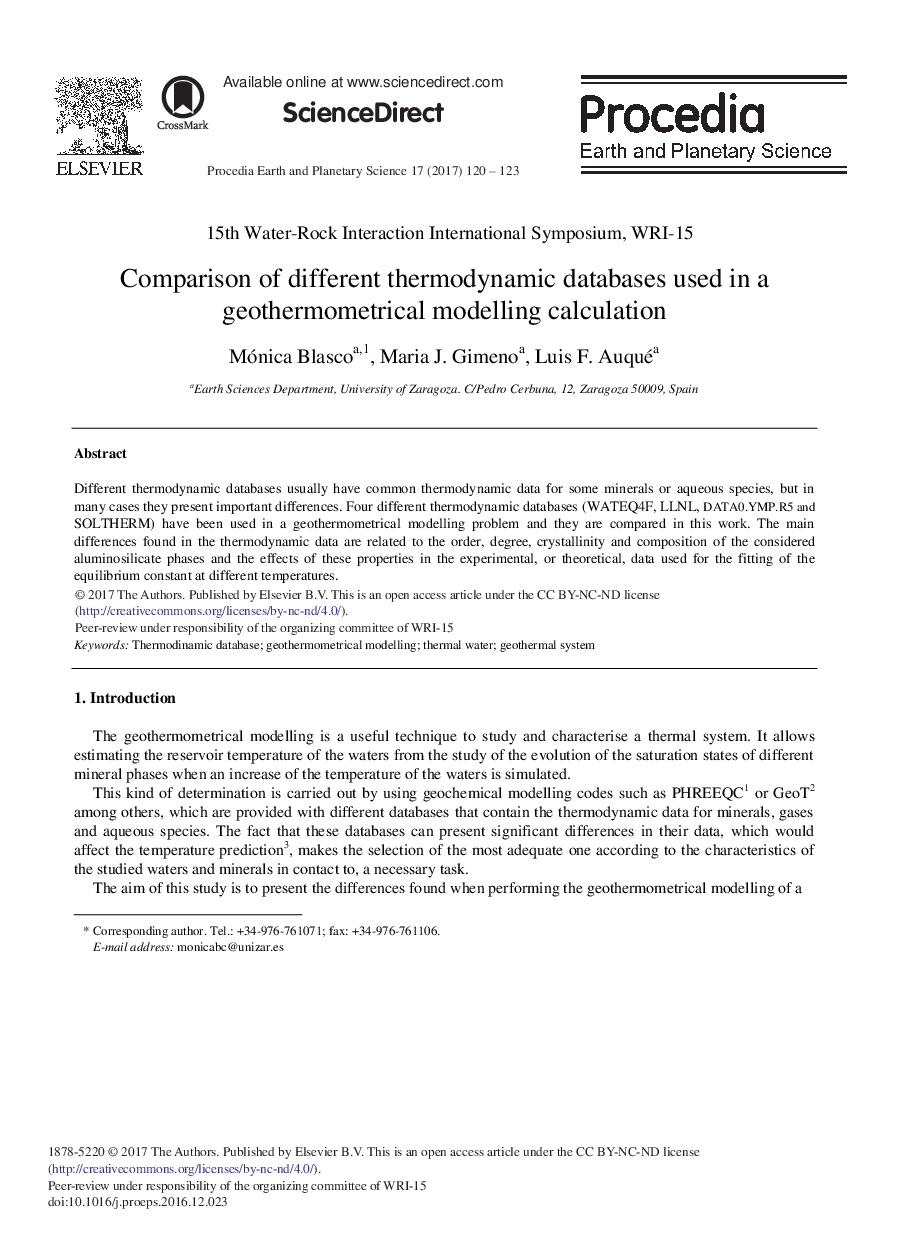 Comparison of Different Thermodynamic Databases used in a Geothermometrical Modelling Calculation