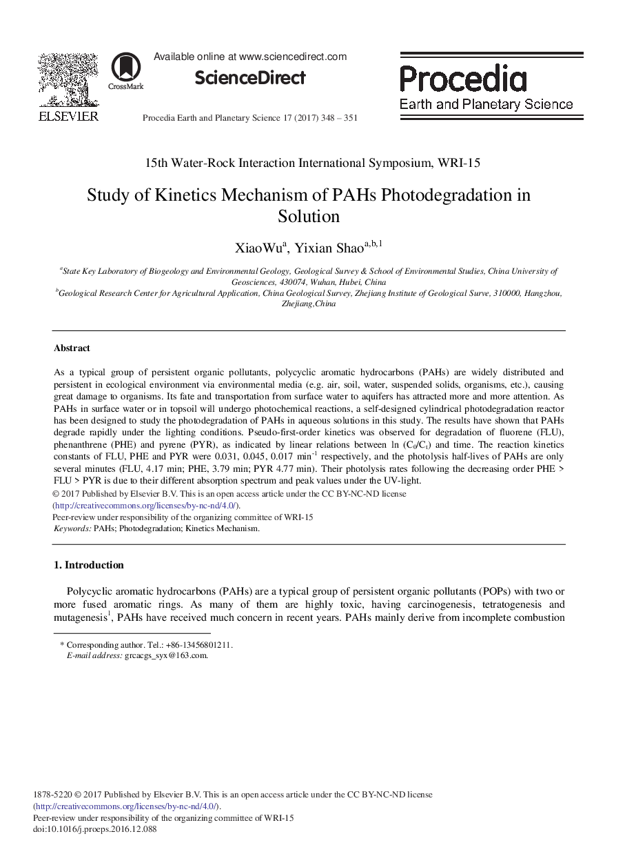 Study of Kinetics Mechanism of PAHs Photodegradation in Solution