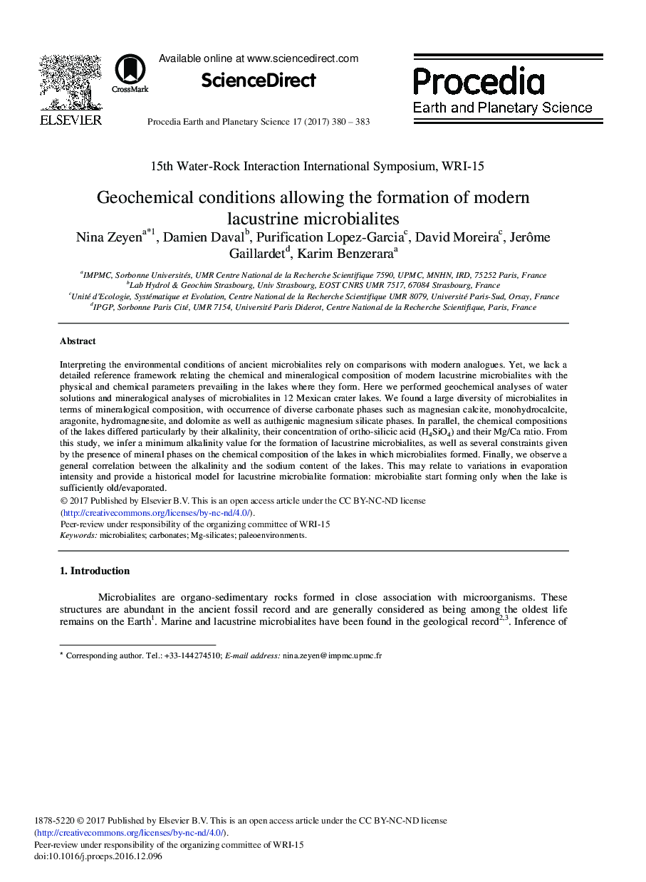 Geochemical Conditions Allowing the Formation of Modern Lacustrine Microbialites