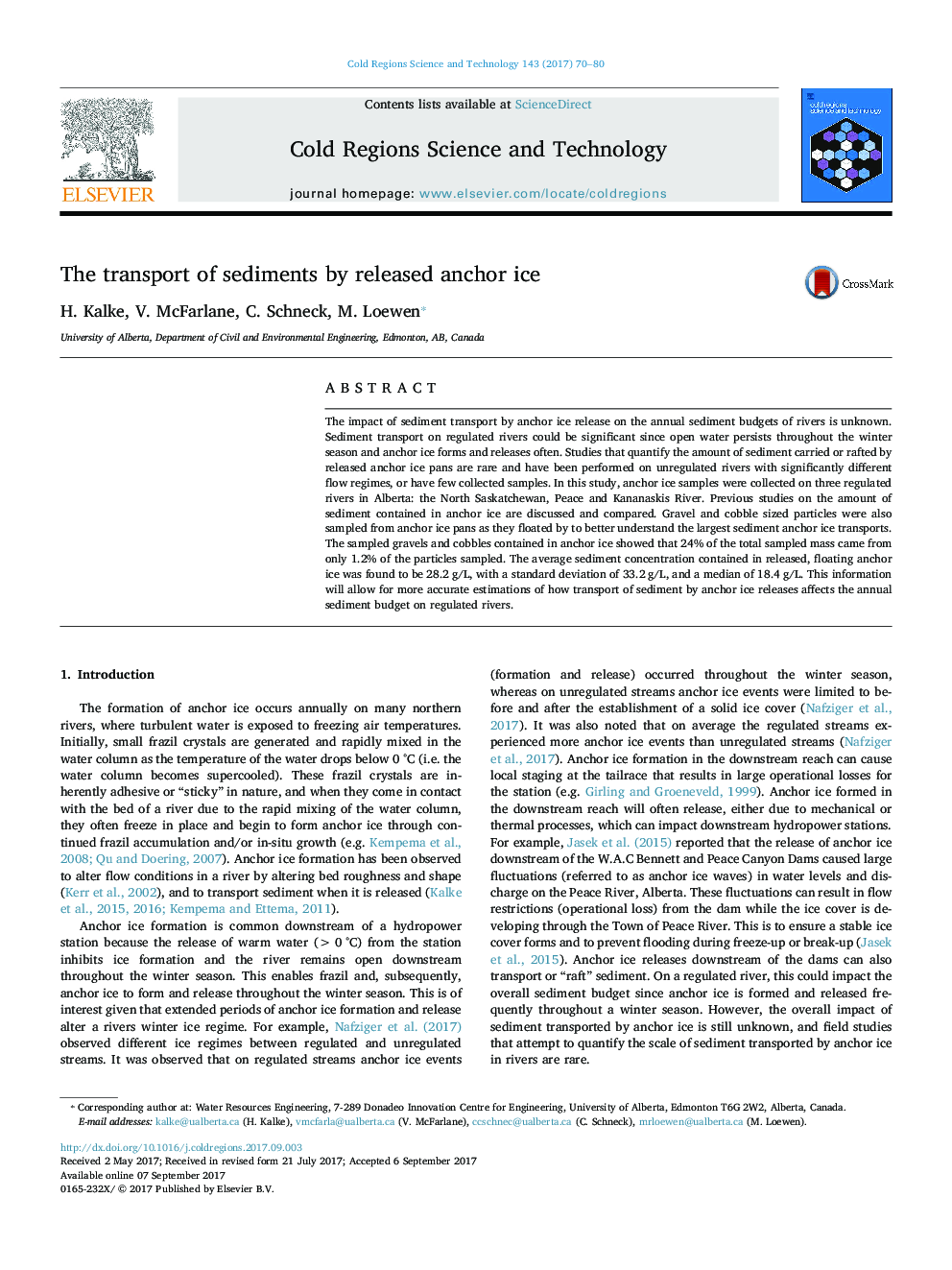 The transport of sediments by released anchor ice