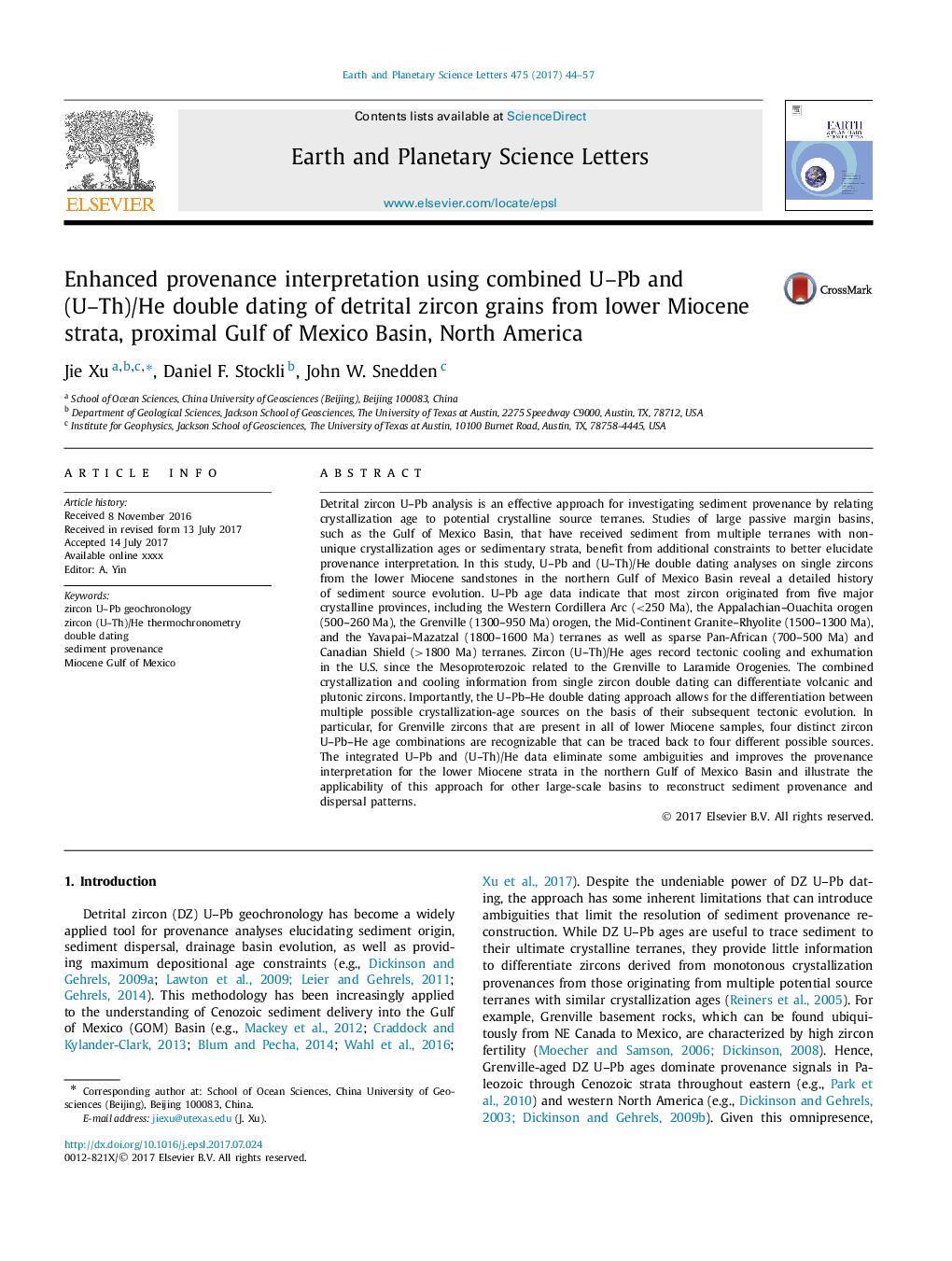 Enhanced provenance interpretation using combined U-Pb and (U-Th)/He double dating of detrital zircon grains from lower Miocene strata, proximal Gulf of Mexico Basin, North America