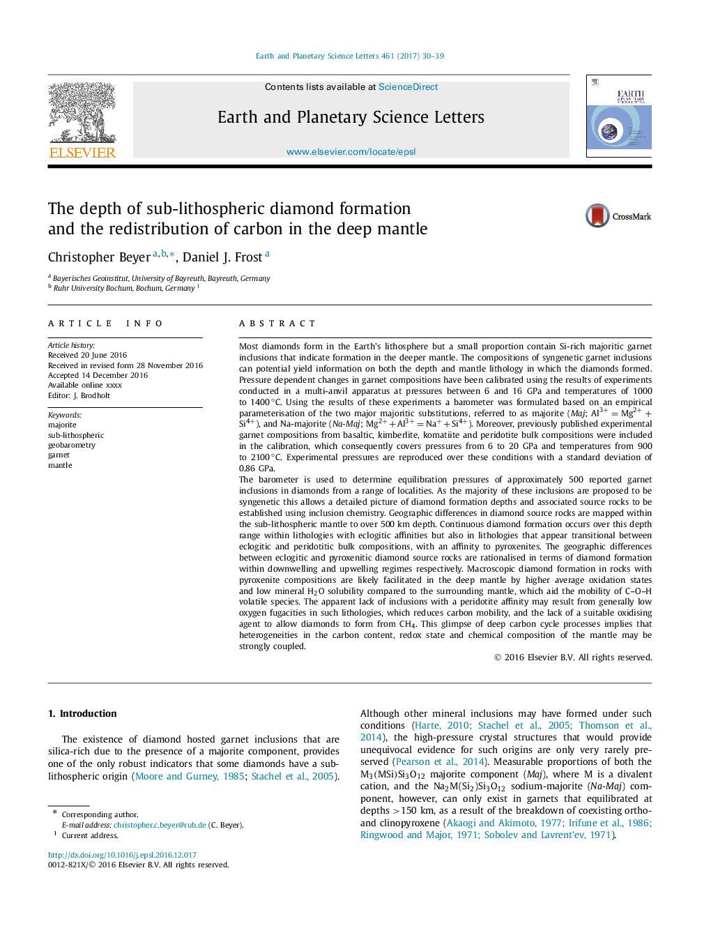 The depth of sub-lithospheric diamond formation and the redistribution of carbon in the deep mantle