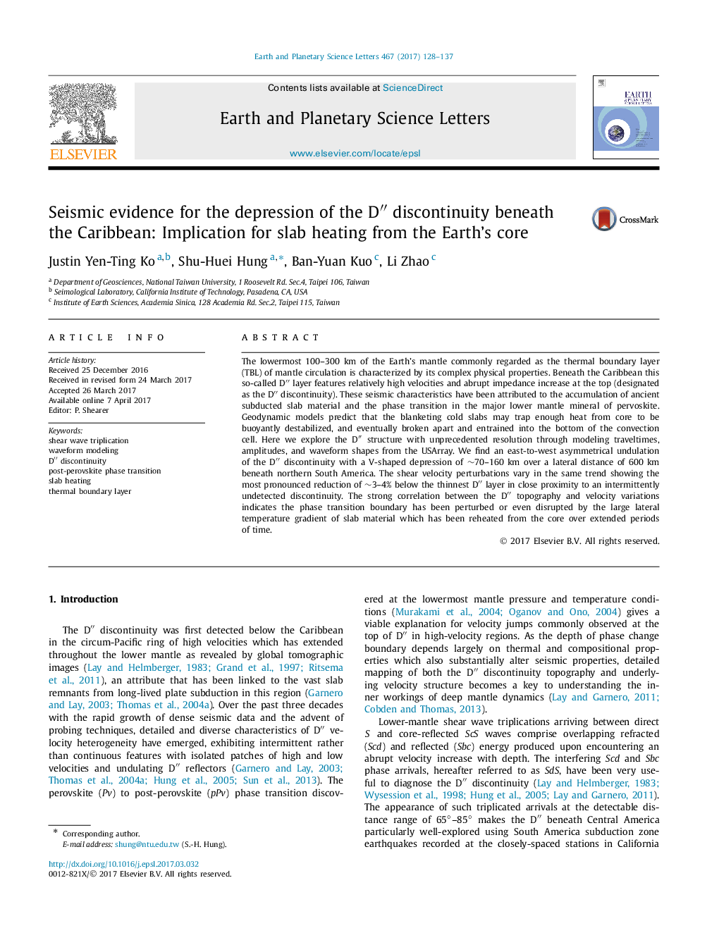 Seismic evidence for the depression of the Dâ³ discontinuity beneath the Caribbean: Implication for slab heating from the Earth's core