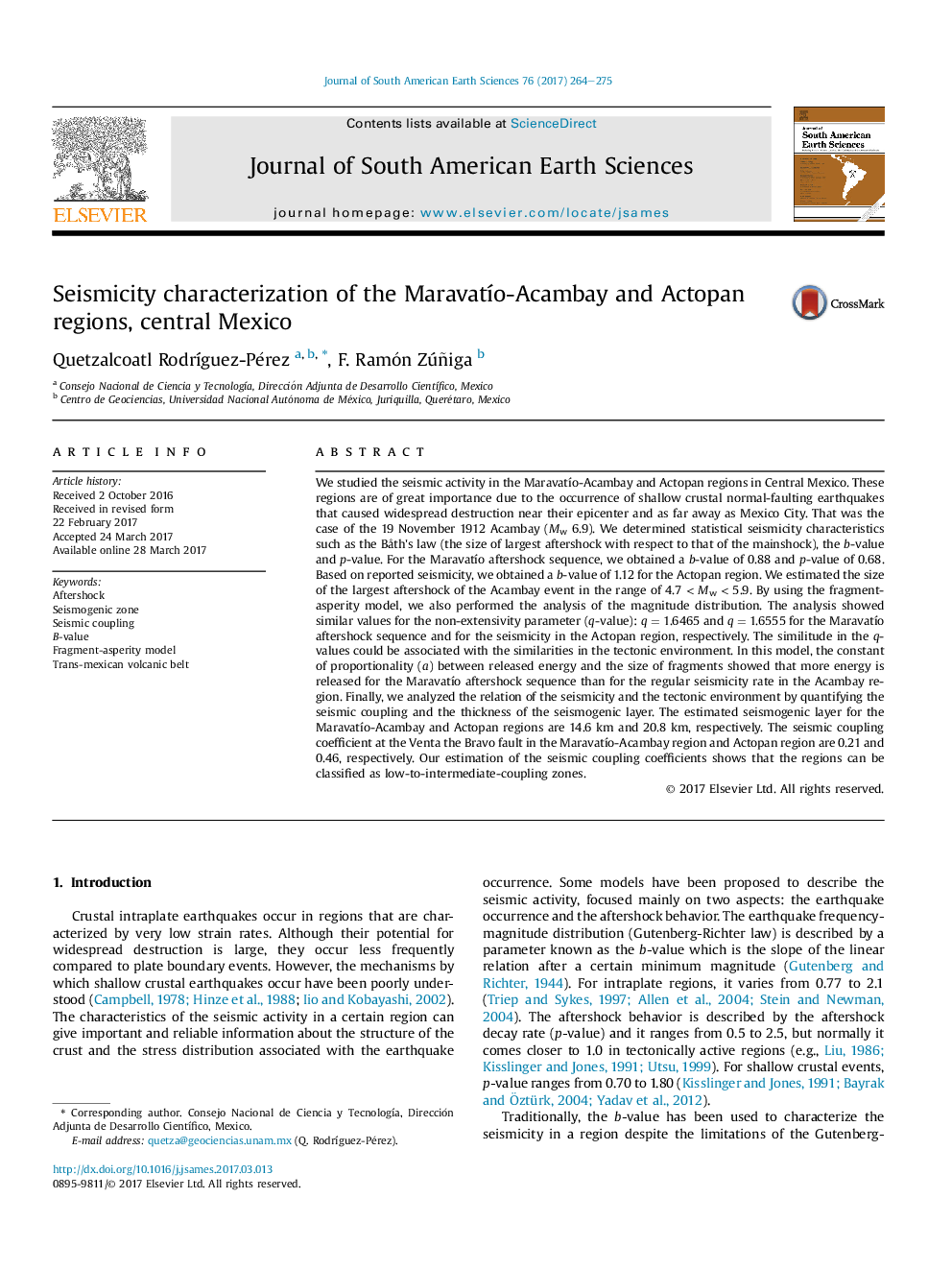 Seismicity characterization of the MaravatÃ­o-Acambay and Actopan regions, central Mexico