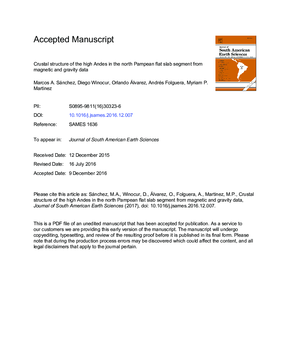 Crustal structure of the high Andes in the North Pampean flat slab segment from magnetic and gravity data