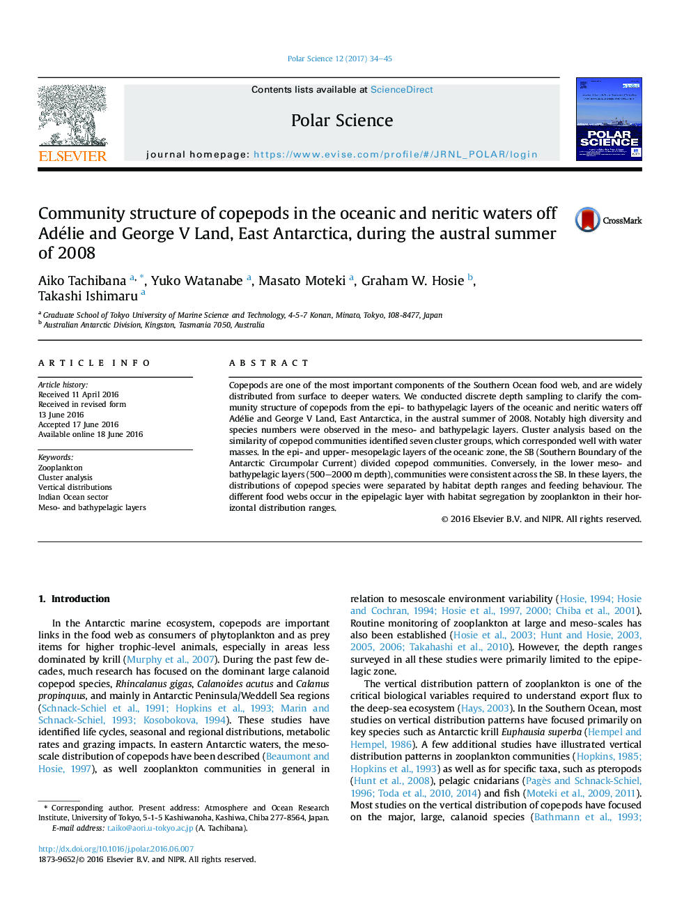 Community structure of copepods in the oceanic and neritic waters off Adélie and George V Land, East Antarctica, during the austral summer of 2008