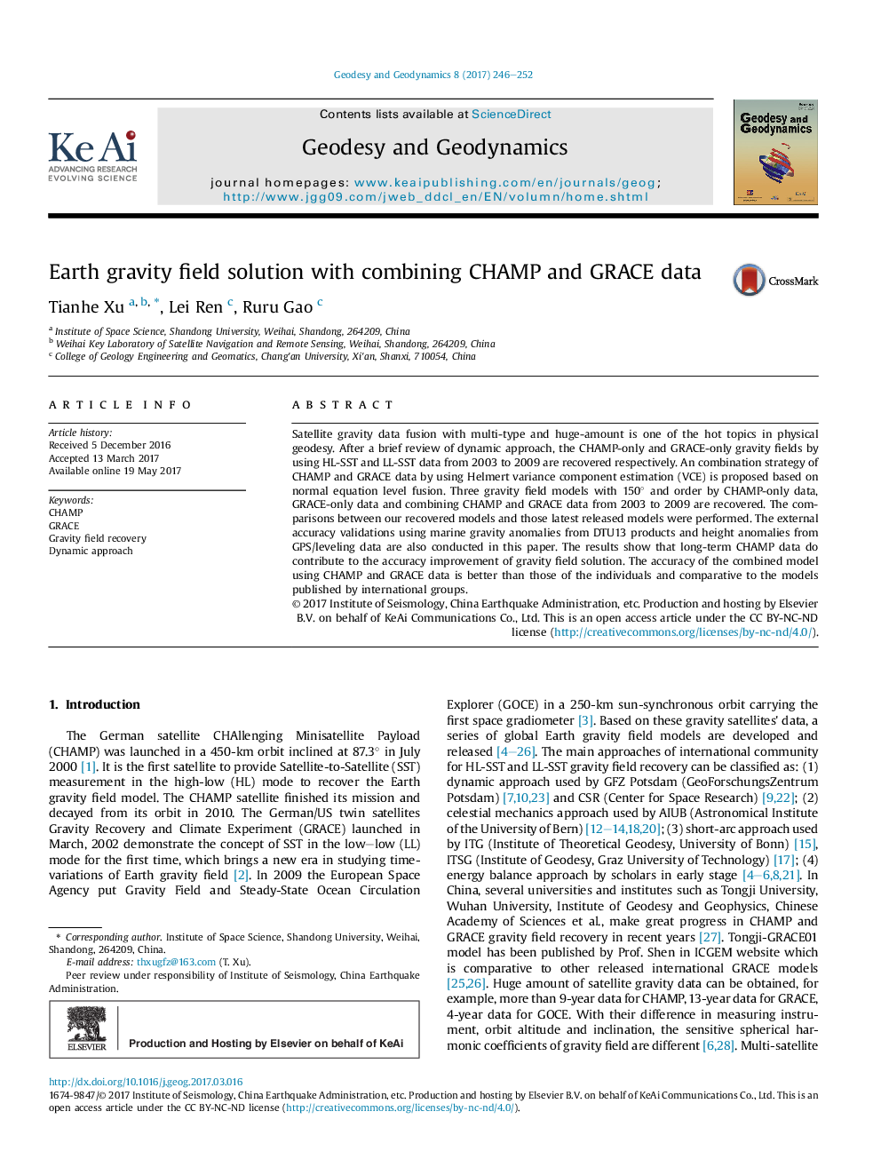 Earth gravity field solution with combining CHAMP and GRACE data