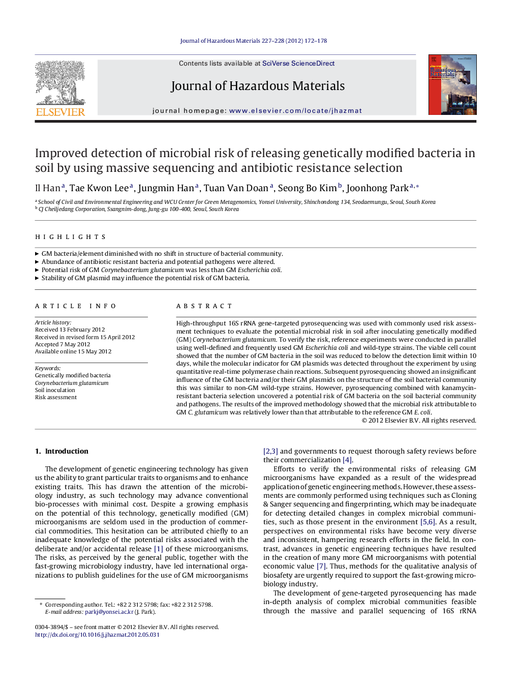 Improved detection of microbial risk of releasing genetically modified bacteria in soil by using massive sequencing and antibiotic resistance selection