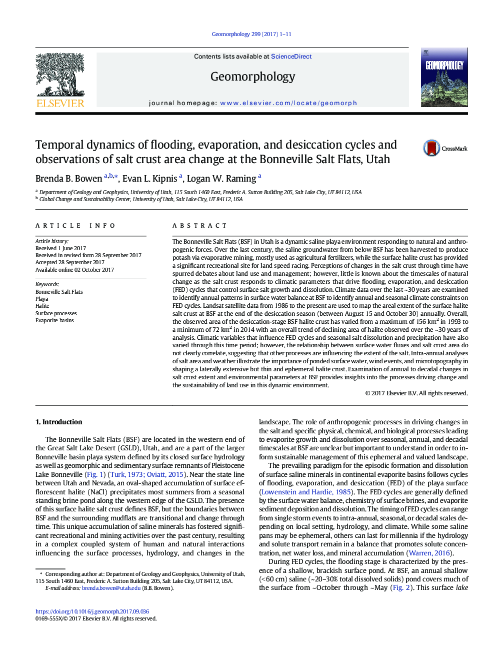 Temporal dynamics of flooding, evaporation, and desiccation cycles and observations of salt crust area change at the Bonneville Salt Flats, Utah