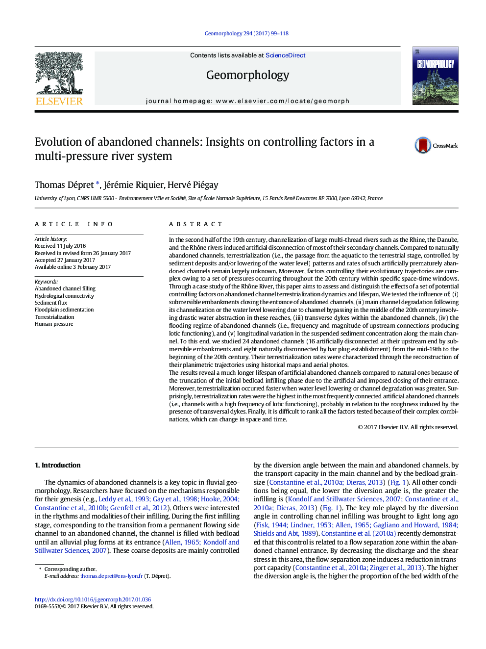 Evolution of abandoned channels: Insights on controlling factors in a multi-pressure river system