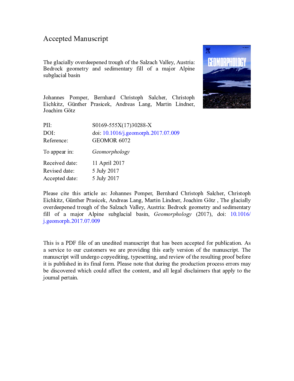 The glacially overdeepened trough of the Salzach Valley, Austria: Bedrock geometry and sedimentary fill of a major Alpine subglacial basin