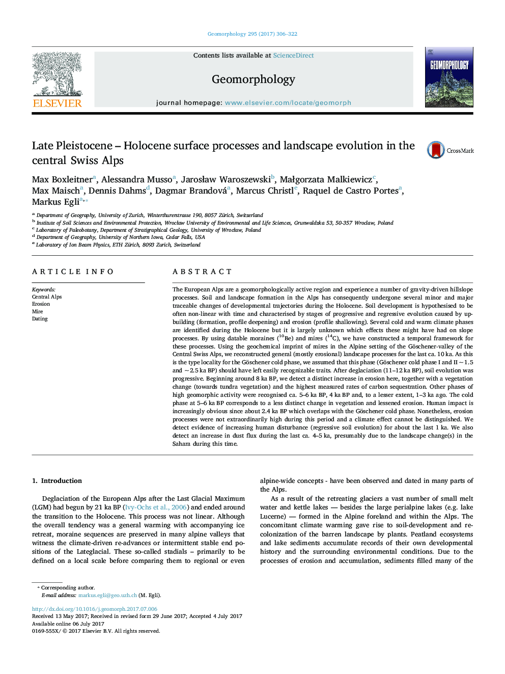 Late Pleistocene - Holocene surface processes and landscape evolution in the central Swiss Alps