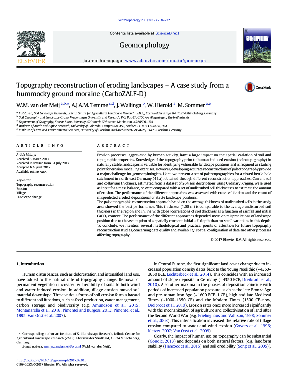 Topography reconstruction of eroding landscapes - A case study from a hummocky ground moraine (CarboZALF-D)