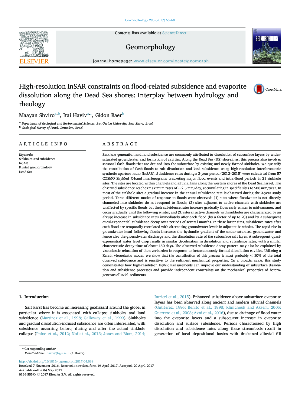 High-resolution InSAR constraints on flood-related subsidence and evaporite dissolution along the Dead Sea shores: Interplay between hydrology and rheology