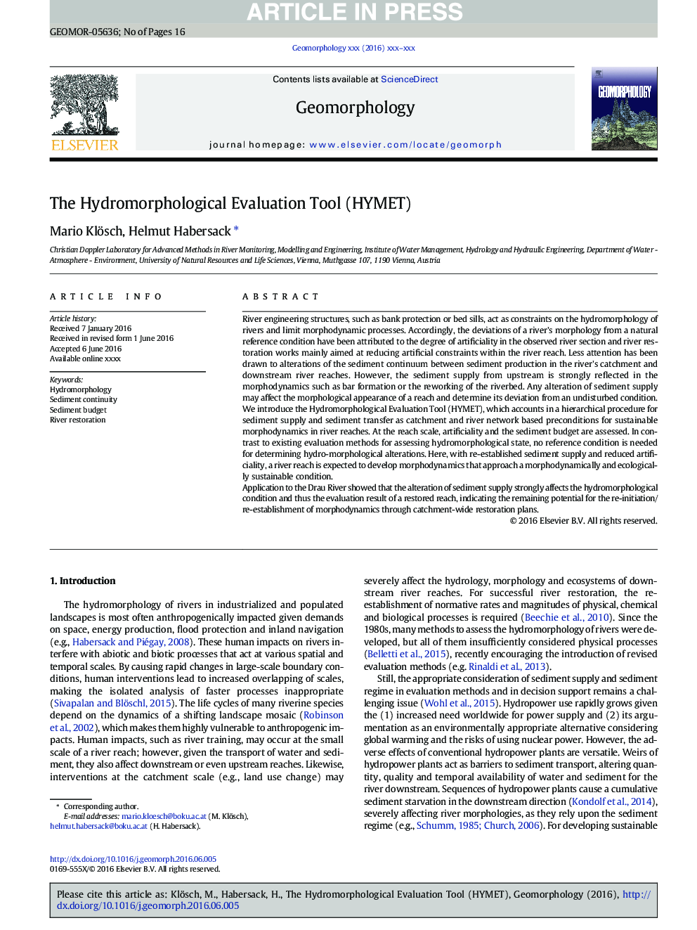 The Hydromorphological Evaluation Tool (HYMET)