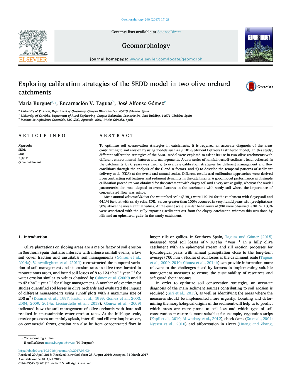 Exploring calibration strategies of the SEDD model in two olive orchard catchments