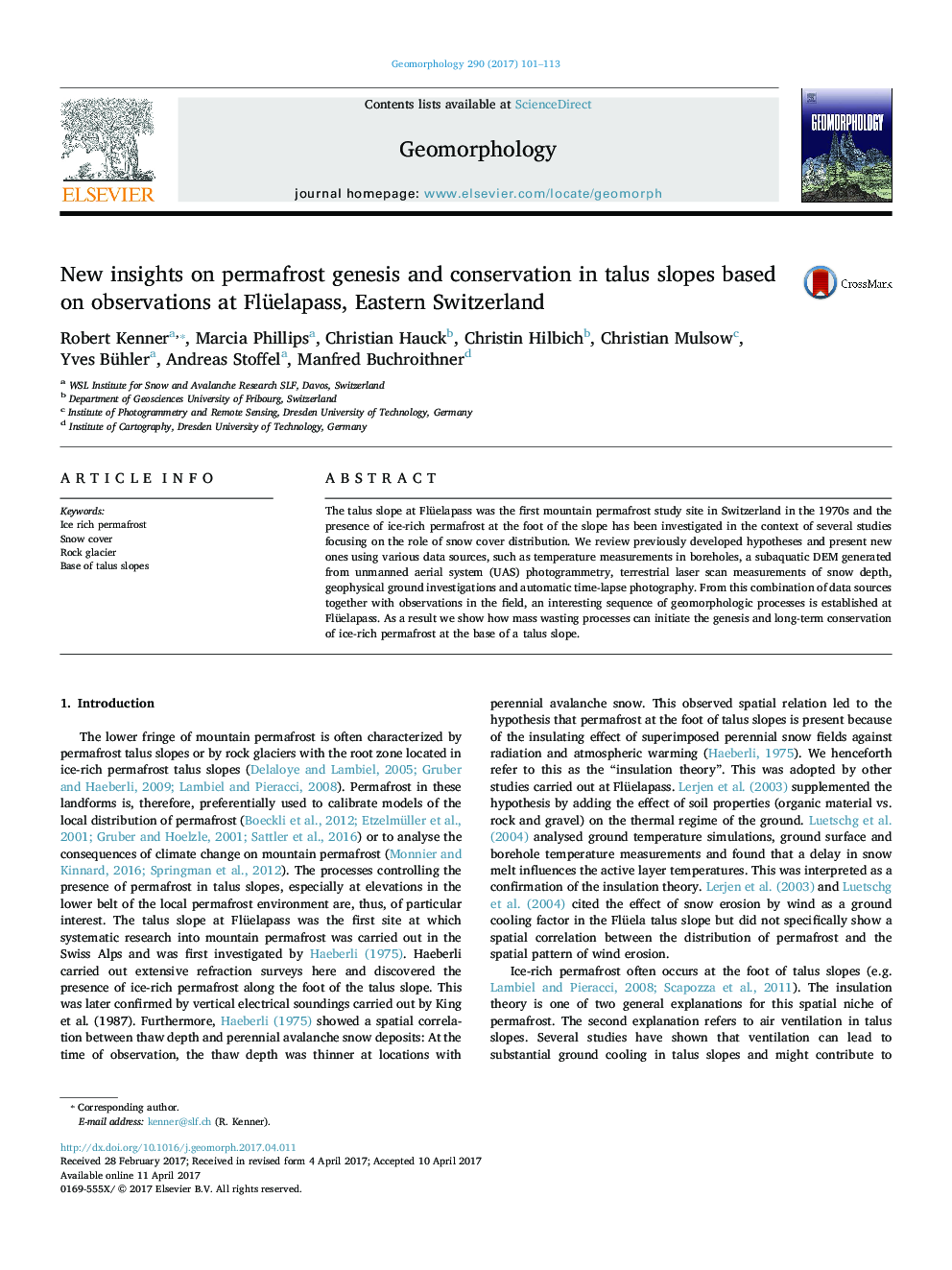 New insights on permafrost genesis and conservation in talus slopes based on observations at Flüelapass, Eastern Switzerland