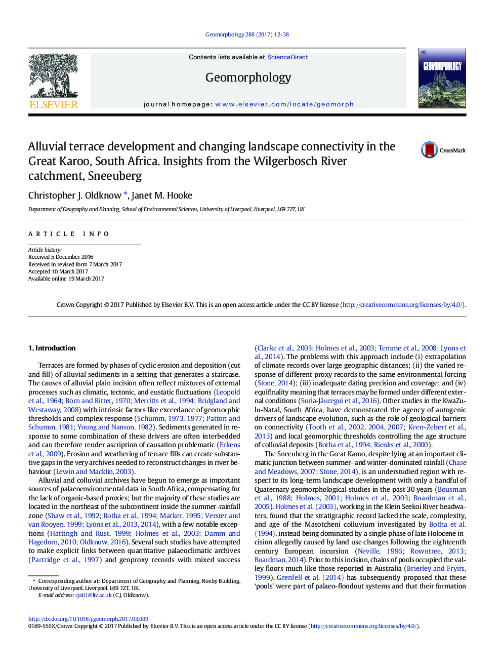 Alluvial terrace development and changing landscape connectivity in the Great Karoo, South Africa. Insights from the Wilgerbosch River catchment, Sneeuberg