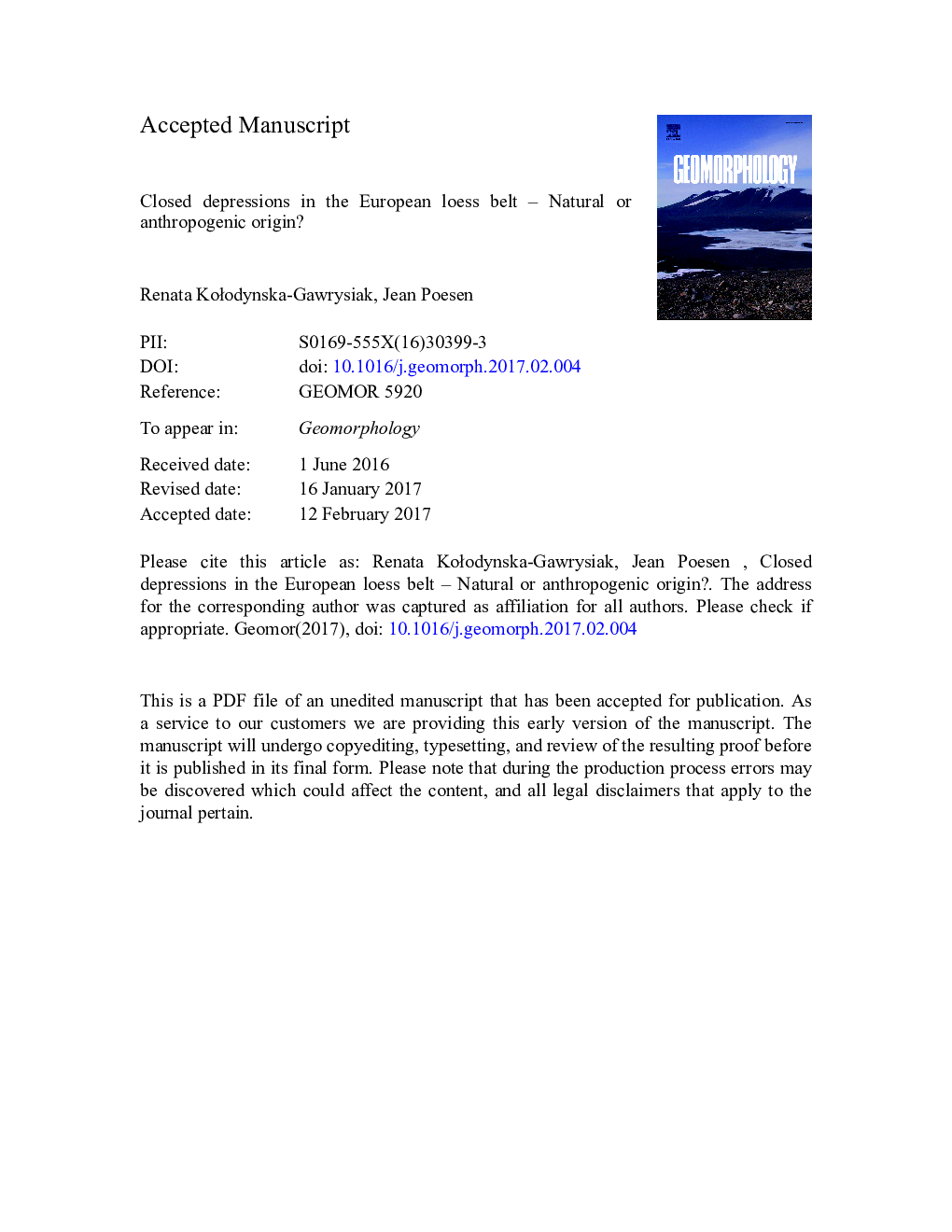 Closed depressions in the European loess belt - Natural or anthropogenic origin?