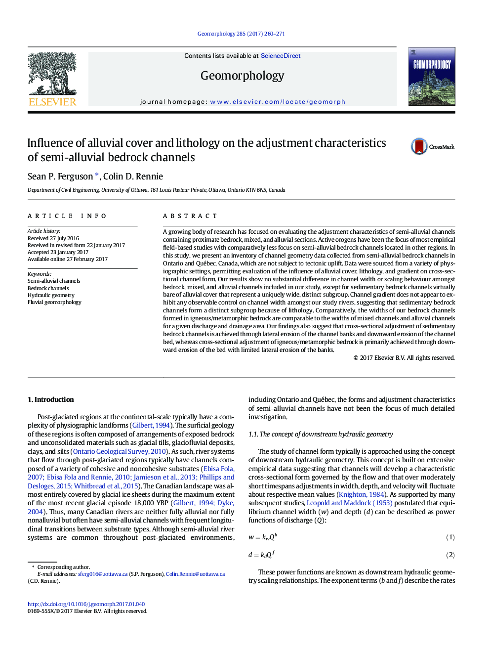 Influence of alluvial cover and lithology on the adjustment characteristics of semi-alluvial bedrock channels