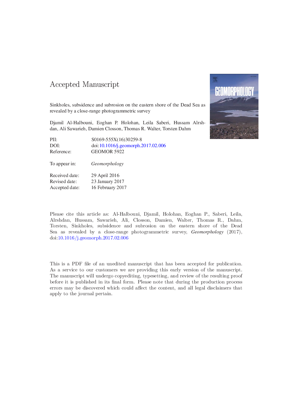 Sinkholes, subsidence and subrosion on the eastern shore of the DeadÂ Sea as revealed by a close-range photogrammetric survey