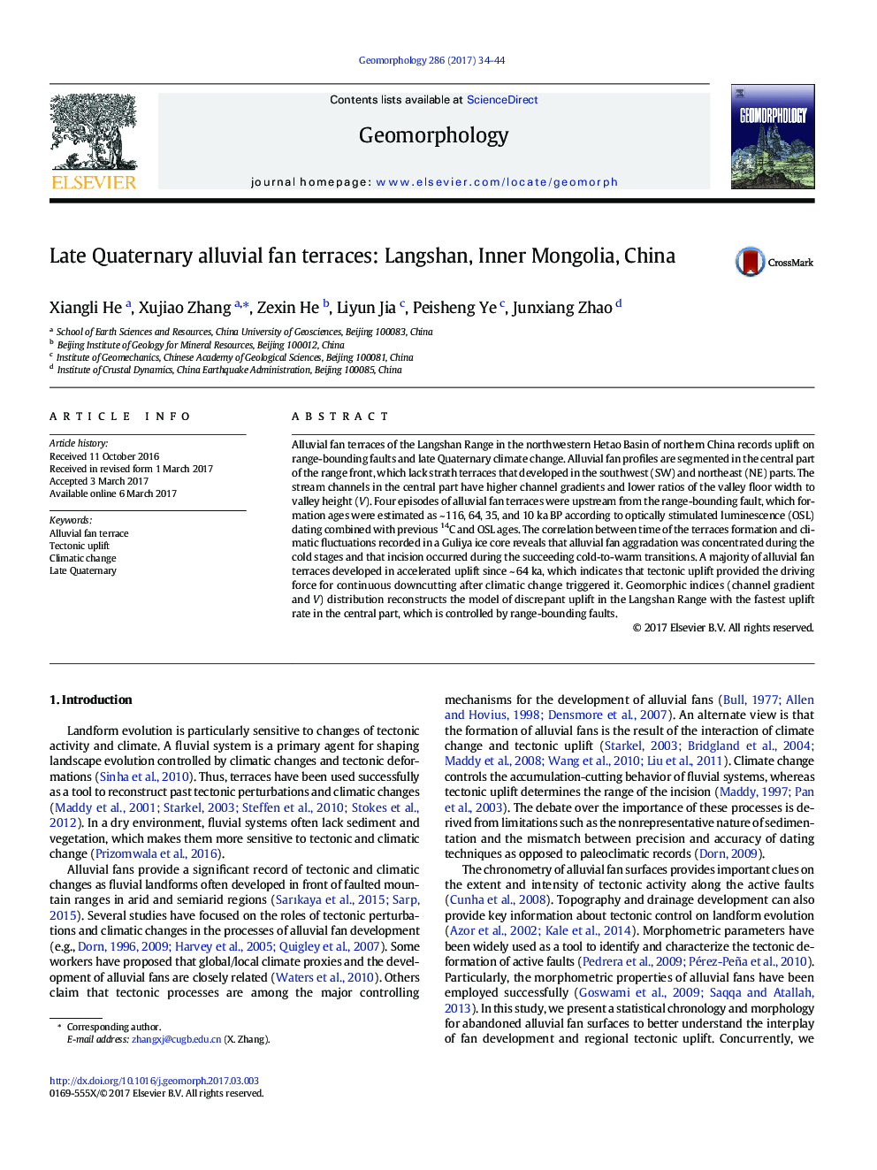 Late Quaternary alluvial fan terraces: Langshan, Inner Mongolia, China