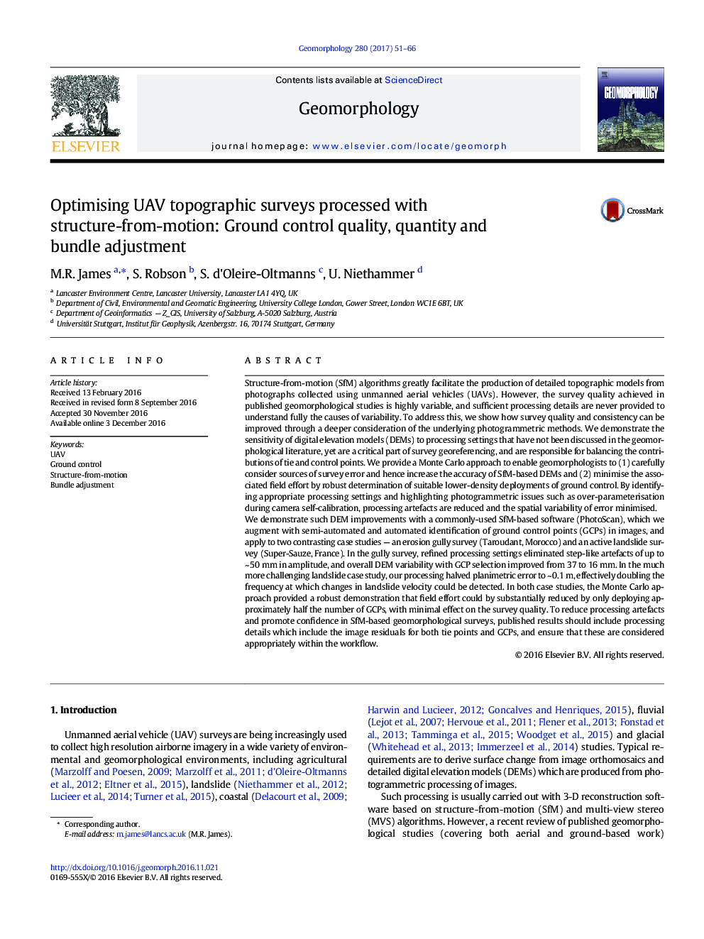 Optimising UAV topographic surveys processed with structure-from-motion: Ground control quality, quantity and bundle adjustment