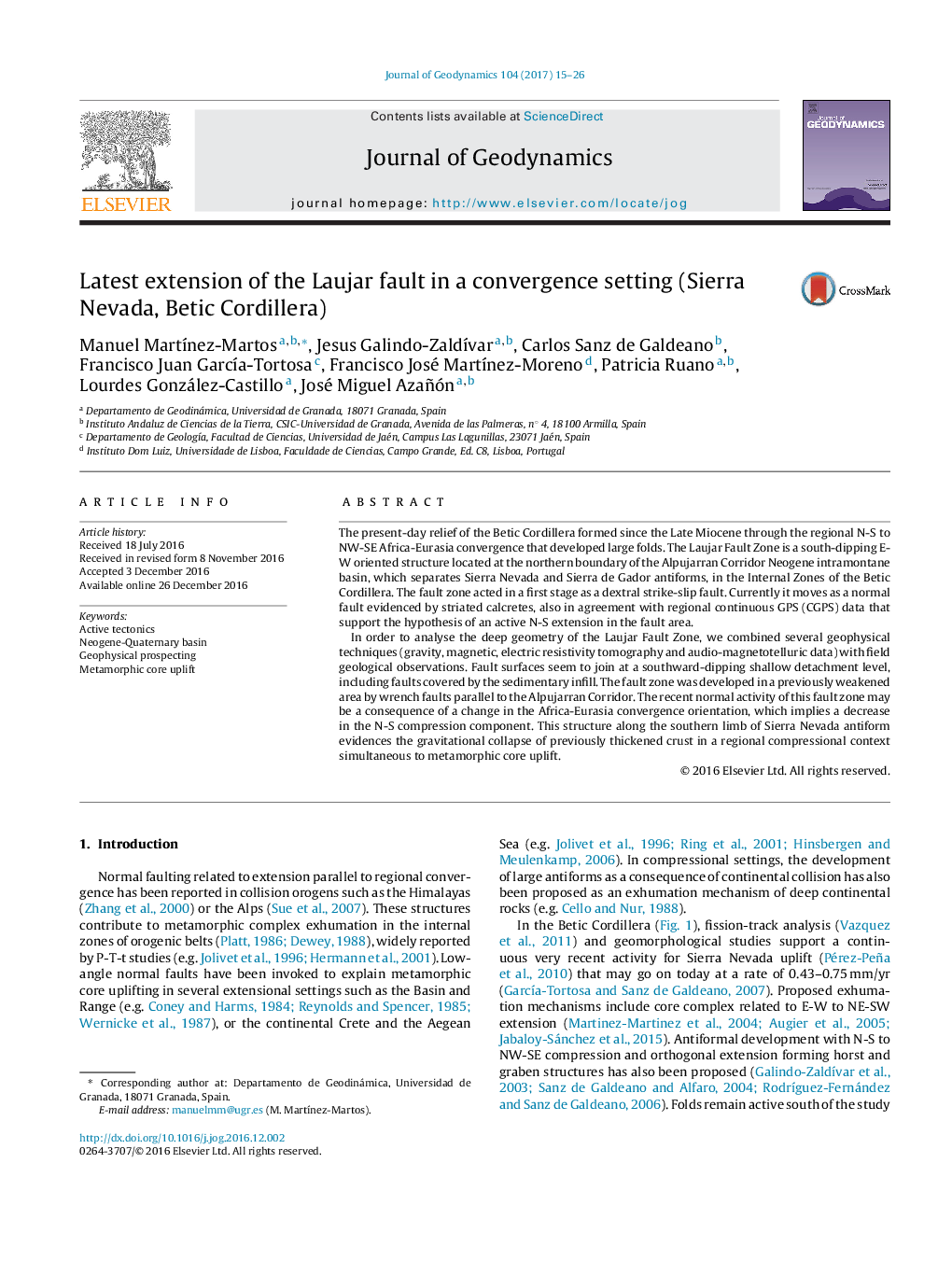 Latest extension of the Laujar fault in a convergence setting (Sierra Nevada, Betic Cordillera)