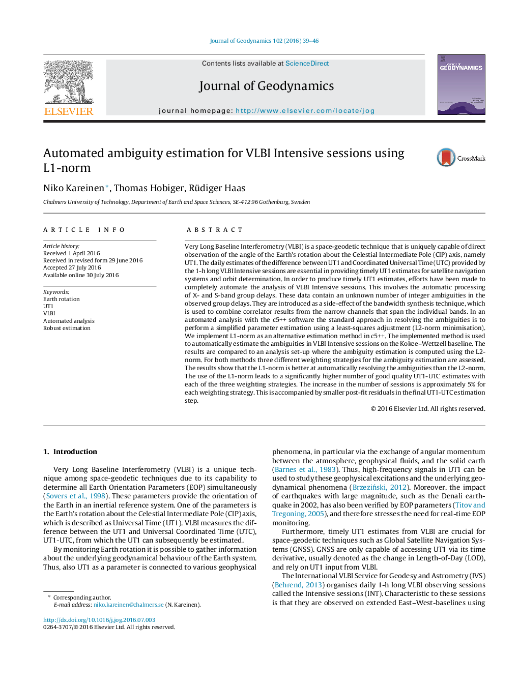 Automated ambiguity estimation for VLBI Intensive sessions using L1-norm