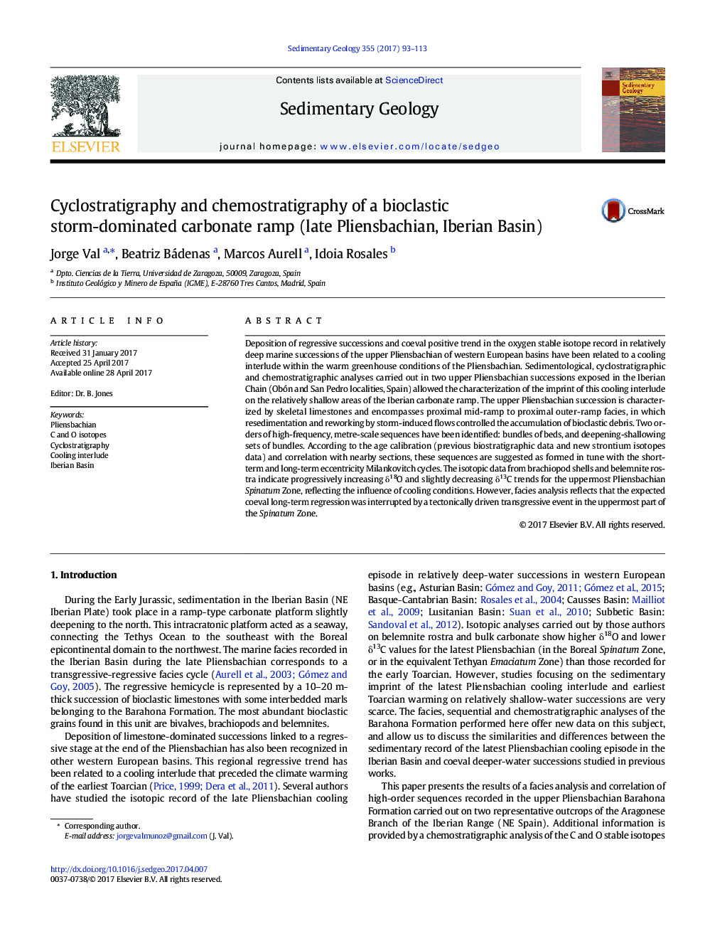 Cyclostratigraphy and chemostratigraphy of a bioclastic storm-dominated carbonate ramp (late Pliensbachian, Iberian Basin)