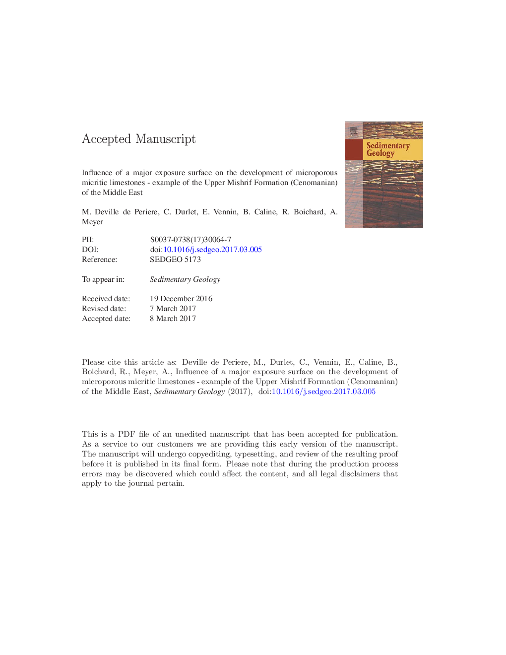 Influence of a major exposure surface on the development of microporous micritic limestones - Example of the Upper Mishrif Formation (Cenomanian) of the Middle East