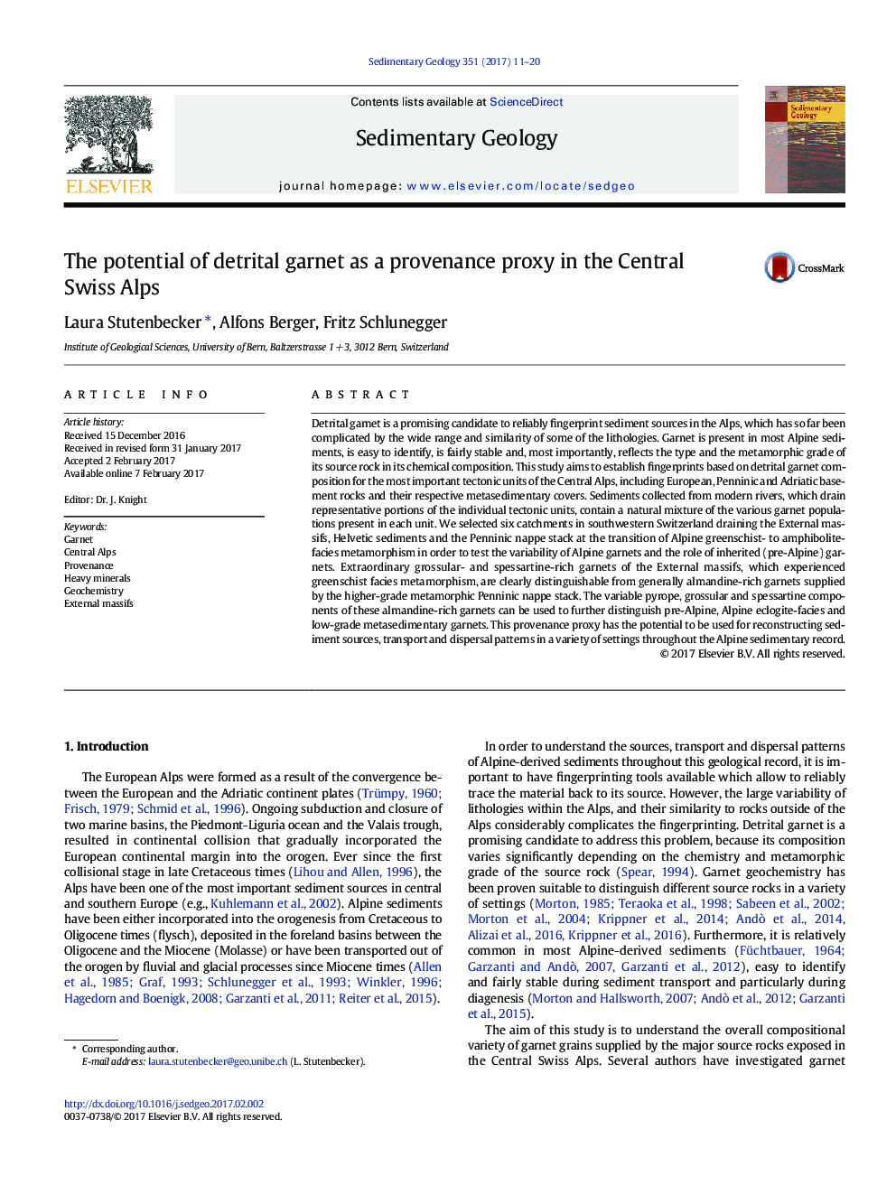 The potential of detrital garnet as a provenance proxy in the Central Swiss Alps