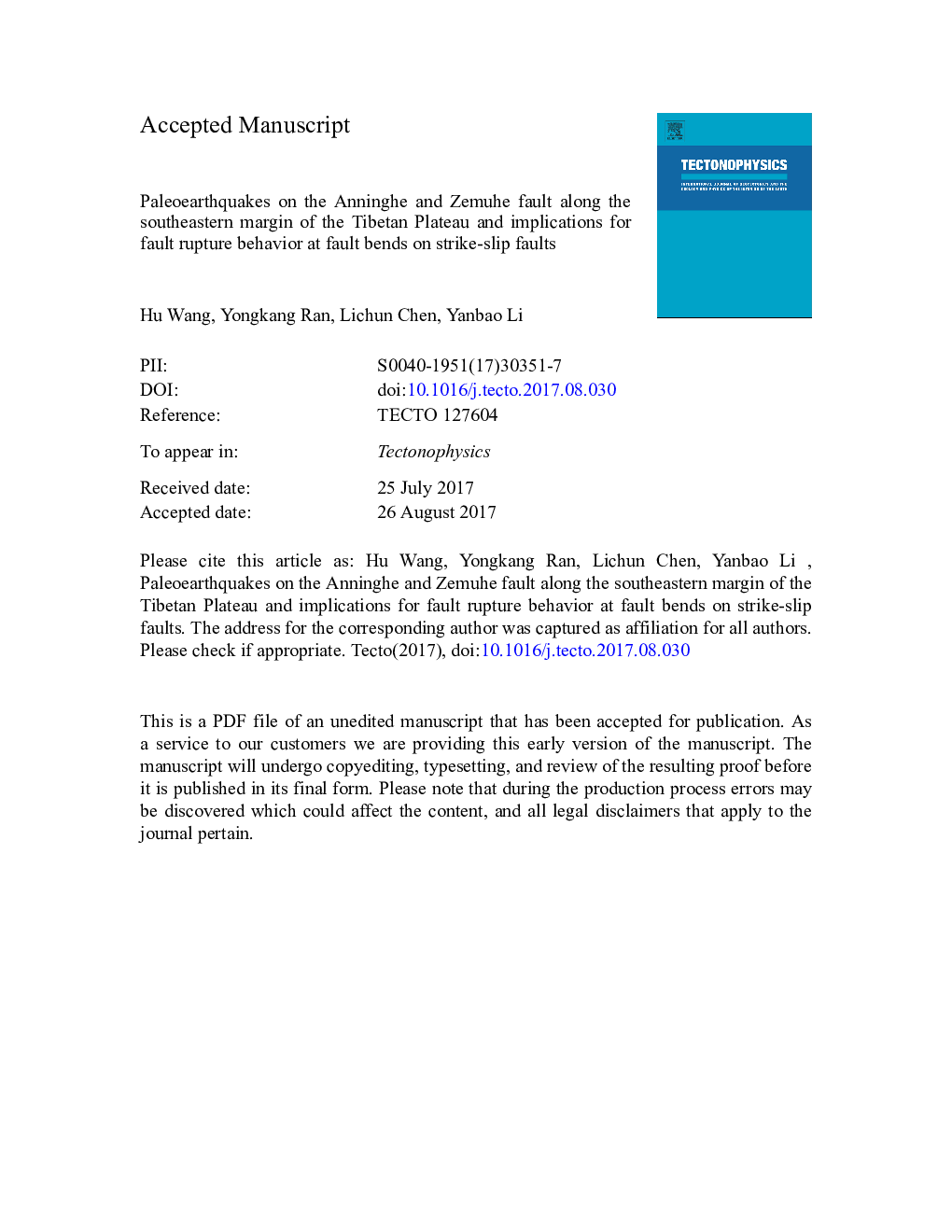 Paleoearthquakes on the Anninghe and Zemuhe fault along the southeastern margin of the Tibetan Plateau and implications for fault rupture behavior at fault bends on strike-slip faults