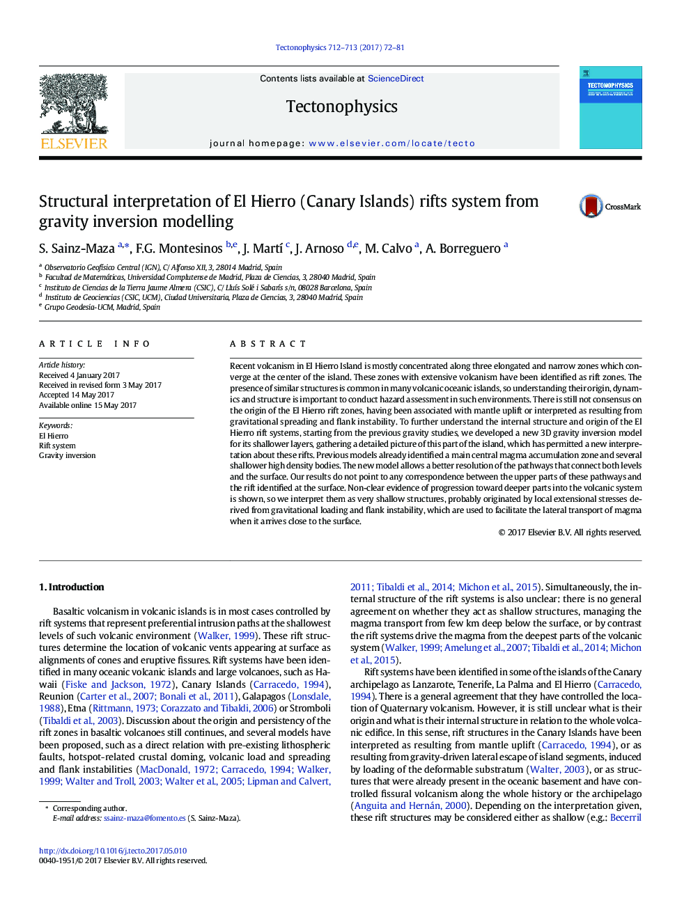 Structural interpretation of El Hierro (Canary Islands) rifts system from gravity inversion modelling