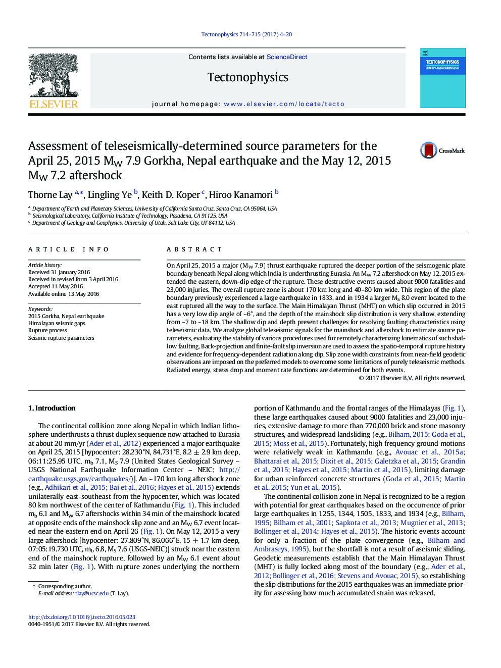 Assessment of teleseismically-determined source parameters for the April 25, 2015 MW 7.9 Gorkha, Nepal earthquake and the May 12, 2015 MW 7.2 aftershock