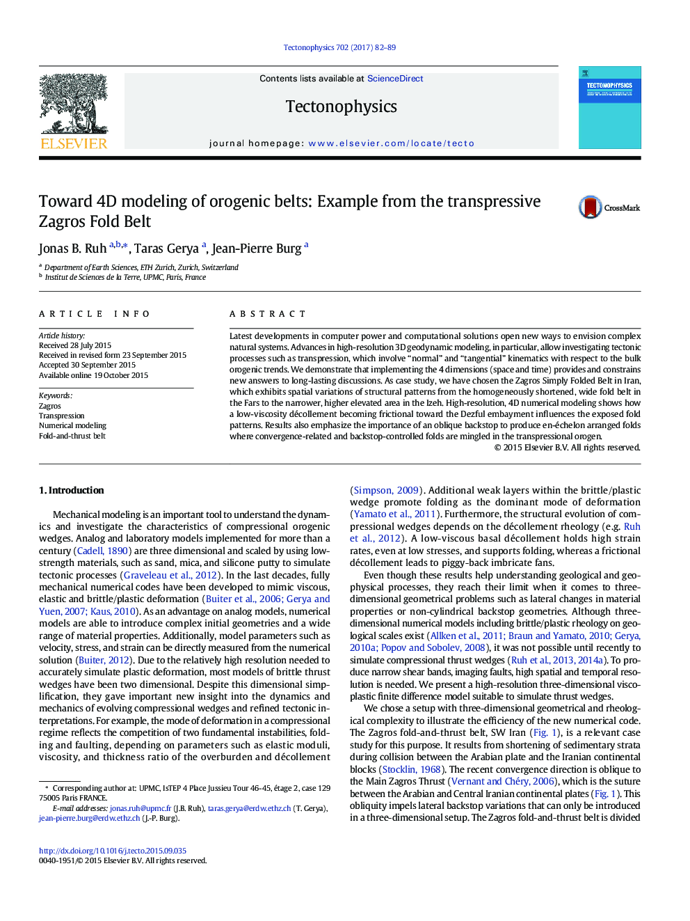 Toward 4D modeling of orogenic belts: Example from the transpressive Zagros Fold Belt