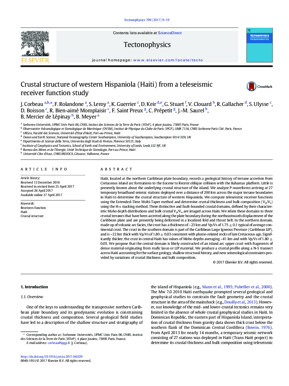 Crustal structure of western Hispaniola (Haiti) from a teleseismic receiver function study