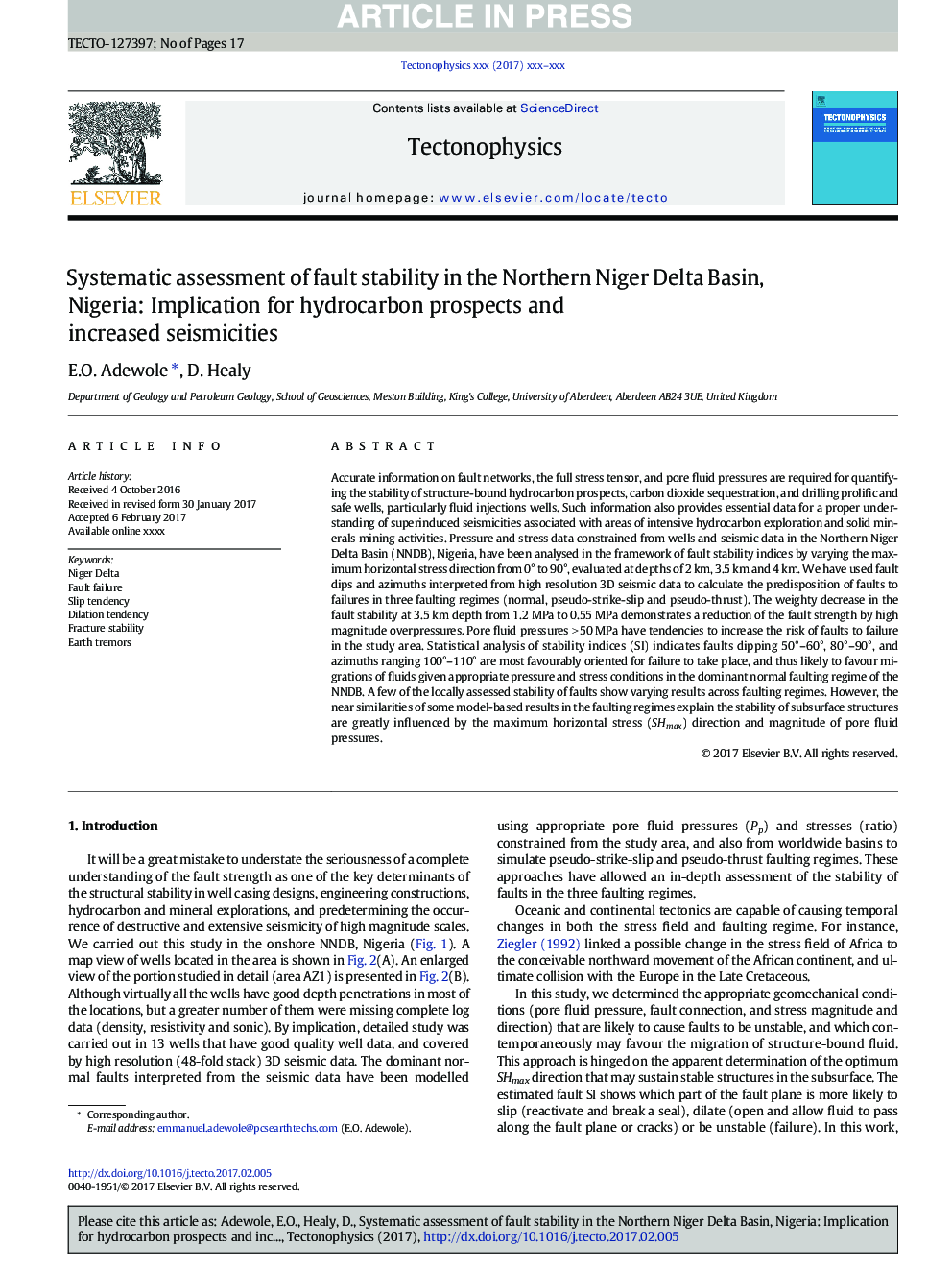 Systematic assessment of fault stability in the Northern Niger Delta Basin, Nigeria: Implication for hydrocarbon prospects and increased seismicities