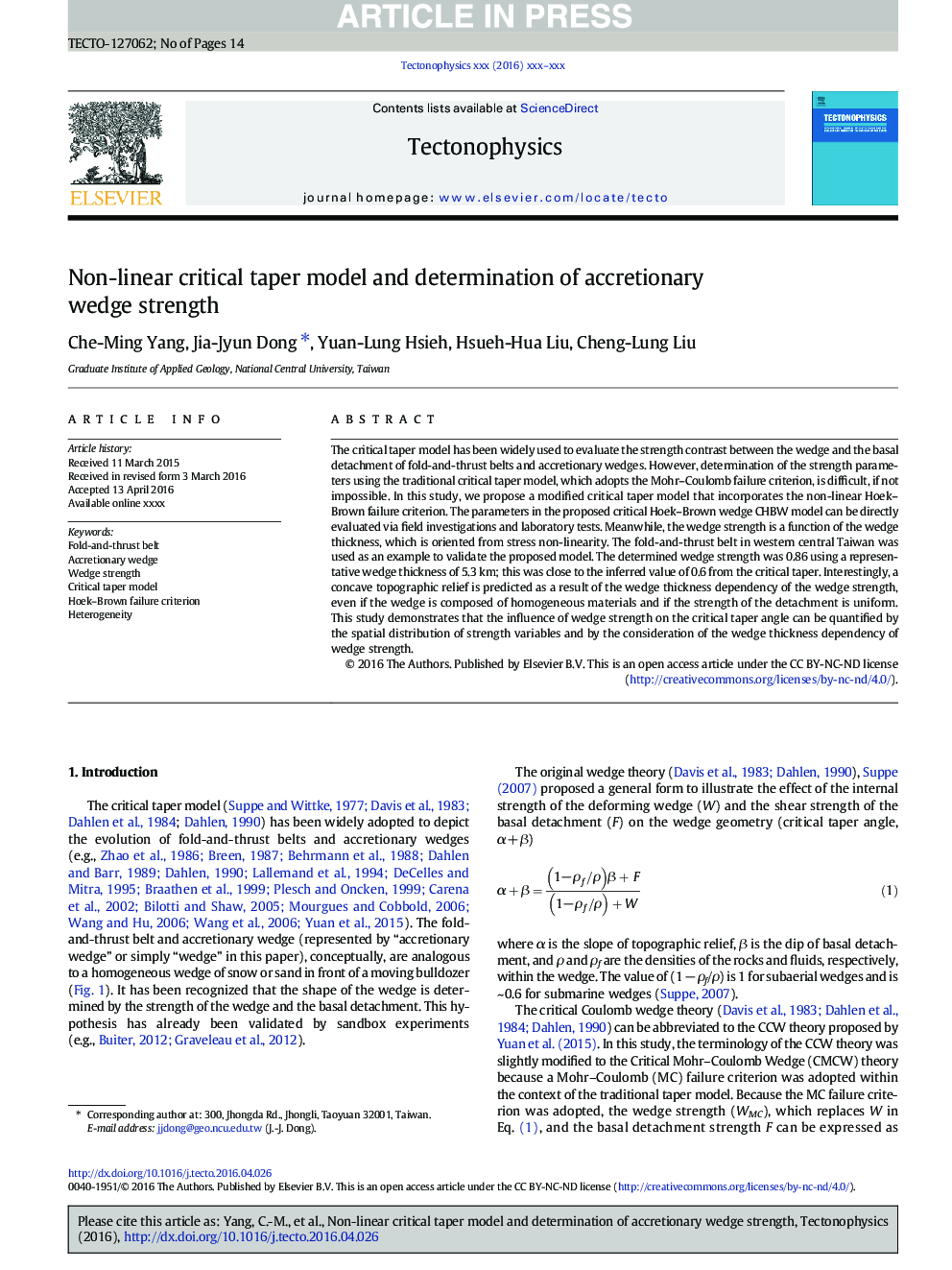 Non-linear critical taper model and determination of accretionary wedge strength