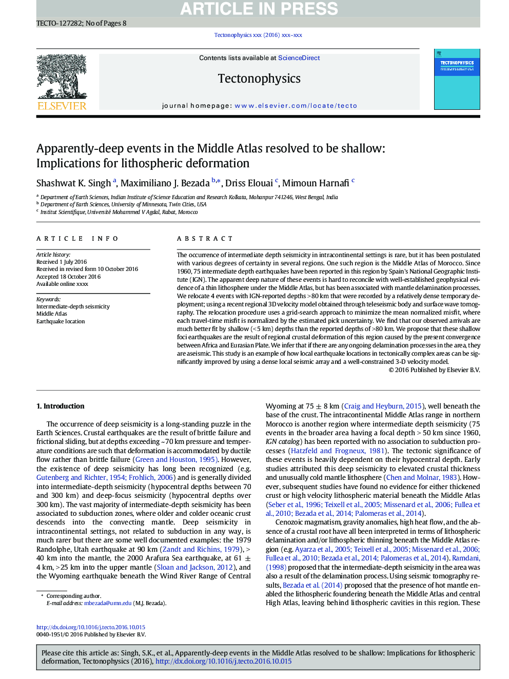 Apparently-deep events in the Middle Atlas resolved to be shallow: Implications for lithospheric deformation